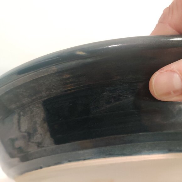 Studio Art Pottery Platter / Bowl Swirls Solid Dark Green/Black? 13x13x2" Signed - Picture 8 of 16